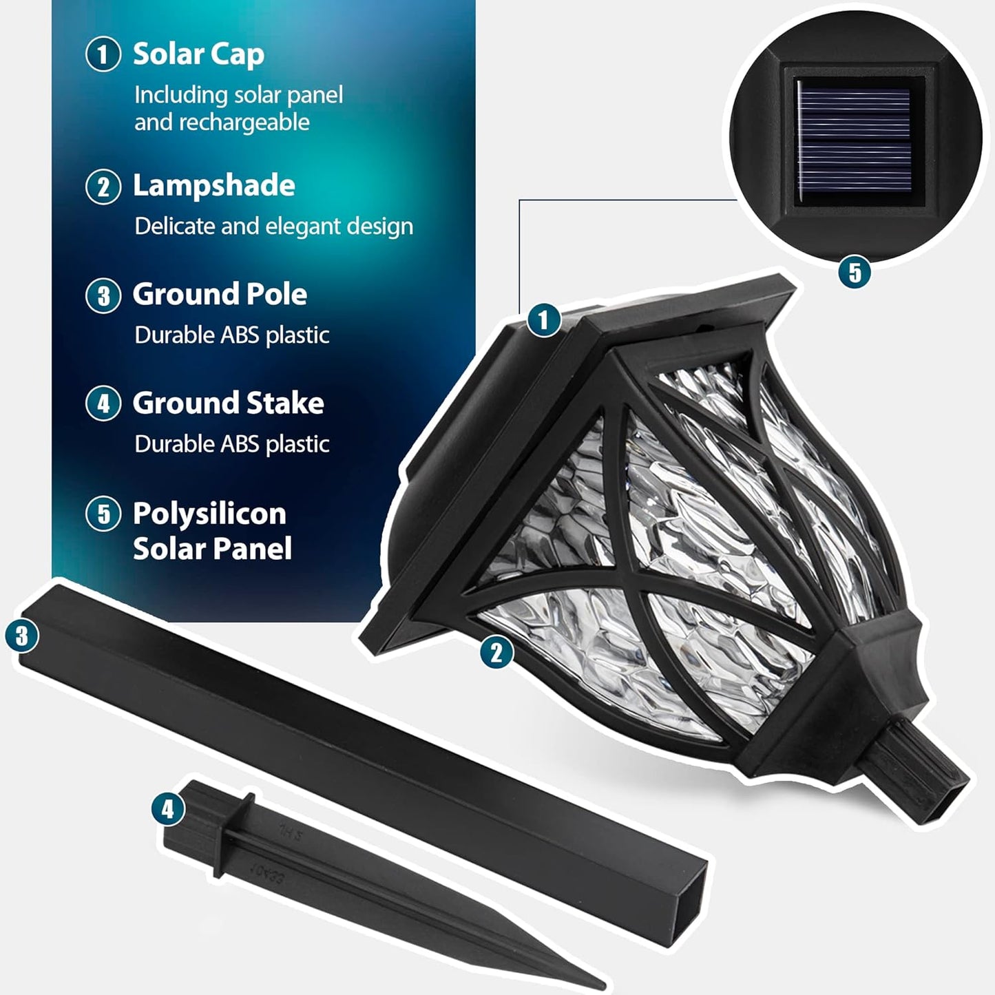 Solar Lights Outdoor Garden. 6 Pack LED Garden Solar Lights Waterproof. Solar Powered Pathway Lighting for Yard. Patio. Landscape. Walkway. Path (Cold White. Energy Class A)