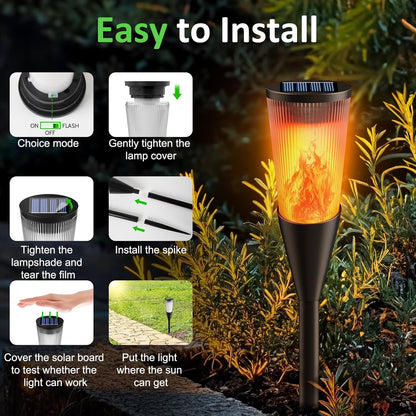 4 Pack Solar Torch Lights Outdoor Garden with Dancing Flames. Waterproof Auto On-Off. 2 Lighting Modes. IP65 Torch Decorations for Yard. Patio. Lawn