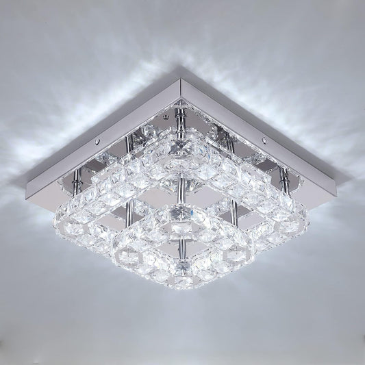 GreeLustr Modern Crystal Chandelier Square K9 LED Ceiling Light Fixture