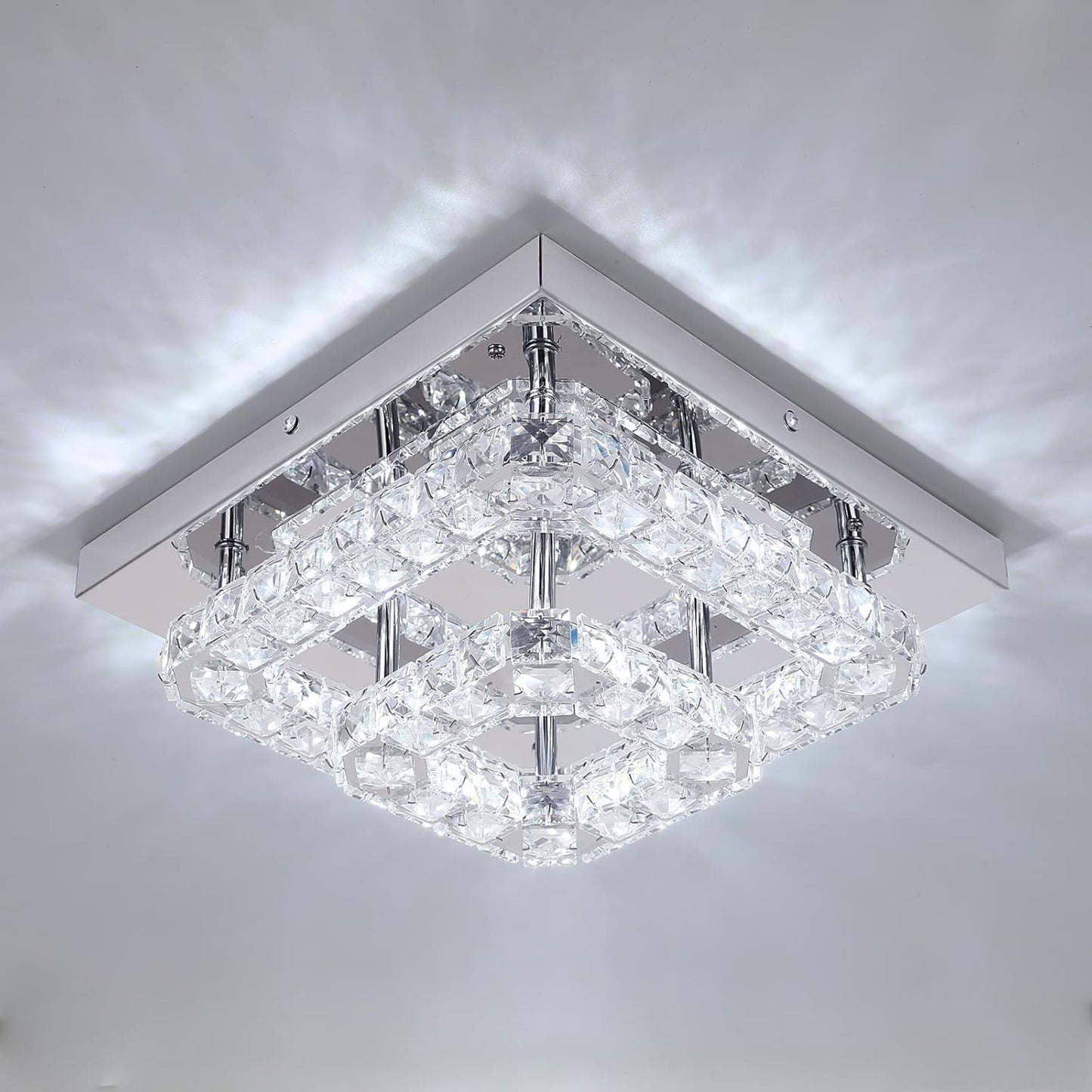 GreeLustr Modern Crystal Chandelier Square K9 LED Ceiling Light Fixture