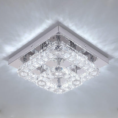GreeLustr Modern Crystal Chandelier Square K9 LED Ceiling Light Fixture