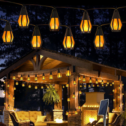 Solar Lights Outdoor Garden – 6.3M 10 Bulbs String Lights – Waterproof Flickering Dancing Flame Fairy Lights – Solar Powered for Yard. Patio. Fence. Tree. Party. Halloween