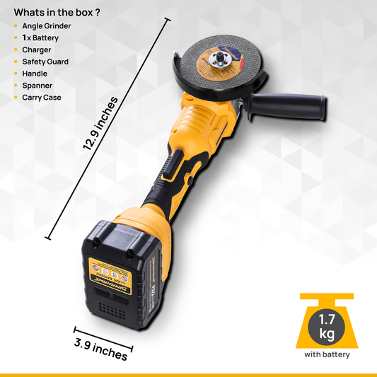 Angle Grinder - 20V Cordless 8500 Rpm Brushless Motor 3.0Ah Li-Ion Adjustable Speed - TAG-1155