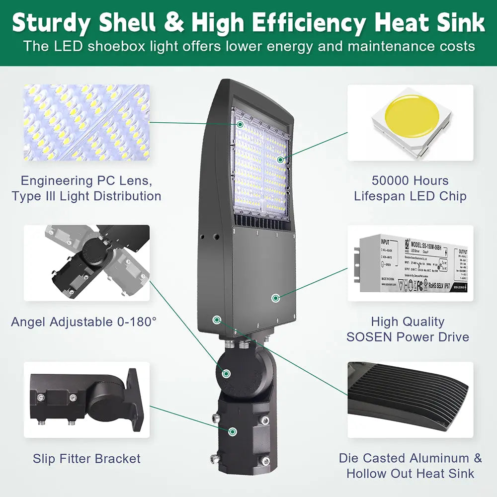 100W Led Parking Lot Light-14000 Lumens-CCT 5000K-Photocell Optional-250 MH Equivalent-UL+DLC 5.1