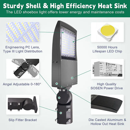 100W Led Parking Lot Light-14000 Lumens-CCT 5000K-Photocell Optional-250 MH Equivalent-UL+DLC 5.1