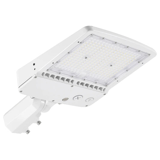 150W LED Shoebox Parking Lot Light – 5000K Daylight. White Housing. Outdoor Area & Street Light. UL Listed. AC 100-277V (No Photocell)