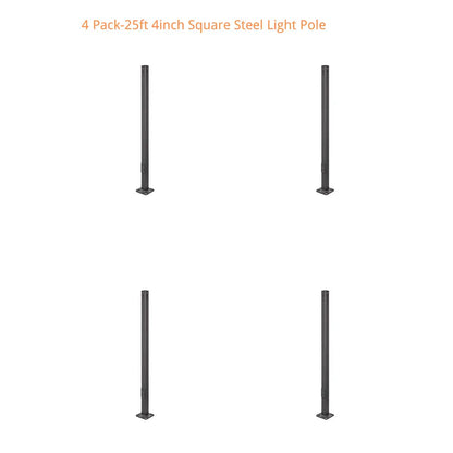 4 Pack -25ft Square Steel Light Poles-(8) 300W LED Parking Lot Lights Included-Parking Lot Light Post Includes Hardware Kit and Delivery included