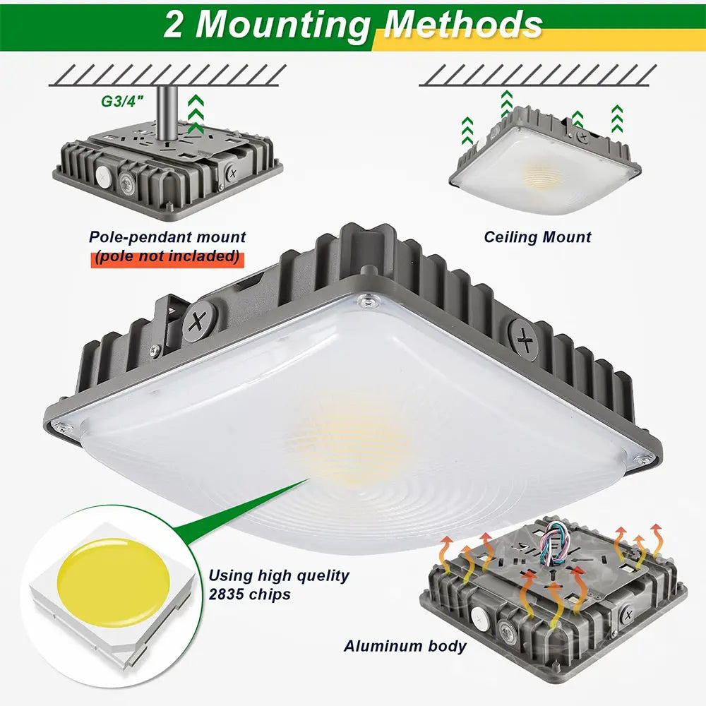 70W/45W/30W Power Selectable LED Canopy Garage Light with 3CCT (3500K/4000K/5000K). LED Parking Garage Lights-AC 90-277V IP65 Commercial Residential Lights