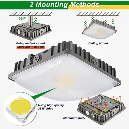 70W/45W/30W Power Selectable LED Canopy Garage Light with 3CCT (3500K/4000K/5000K). LED Parking Garage Lights-AC 90-277V IP65 Commercial Residential Lights