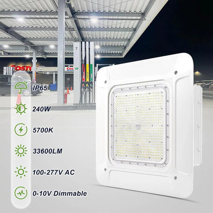 240W LED Canopy Light-AC 120~277V-CCT 5700K-0~10V Dimming - Lumen Output 33.600 Lumens-UL & DLC 5.1 Listed