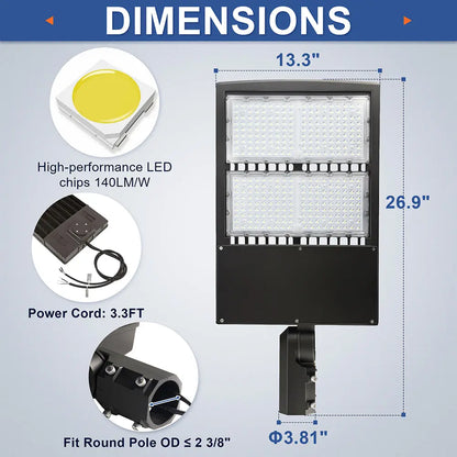 300W LED Parking Lot Light-High Voltage Area Light-AC 277~480V-42.000 Lumens-CCT 5000K-1000W MH Equivalent-UL+DLC 5.1