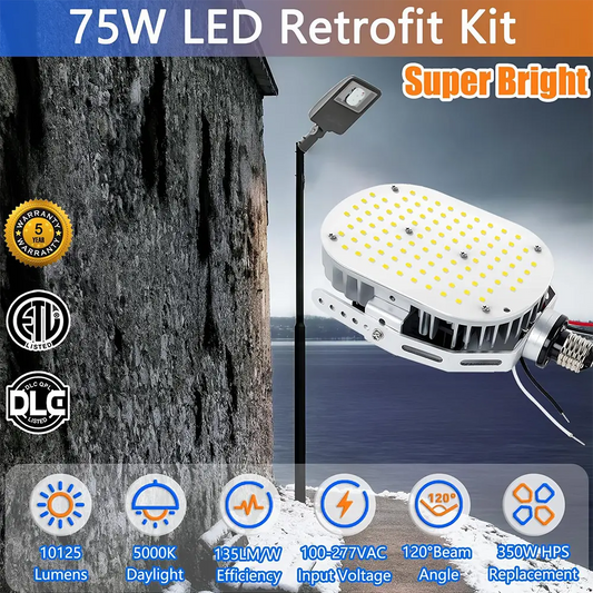75W-LED Shoebox Retrofit Kit Lights-E39/E26 Base-150-250W MH/HPS Equivalent. Great for Street Shoebox Lamp. Flood Lights. High Bay and etc-10.800 Lumens-ETL+DLC Listed
