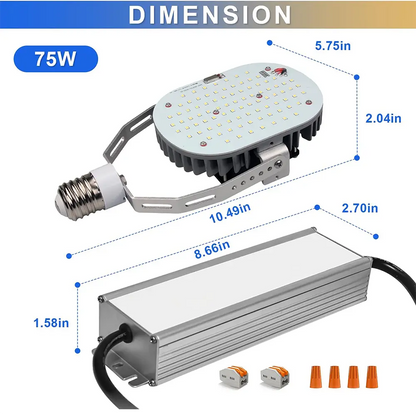 75W-LED Shoebox Retrofit Kit Lights-E39/E26 Base-150-250W MH/HPS Equivalent. Great for Street Shoebox Lamp. Flood Lights. High Bay and etc-10.800 Lumens-ETL+DLC Listed