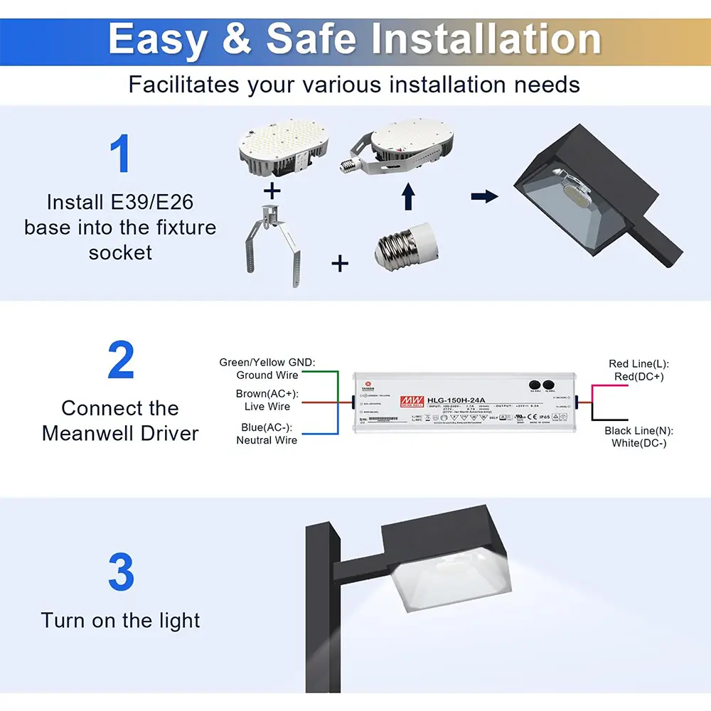 75W-LED Shoebox Retrofit Kit Lights-E39/E26 Base-150-250W MH/HPS Equivalent. Great for Street Shoebox Lamp. Flood Lights. High Bay and etc-10.800 Lumens-ETL+DLC Listed