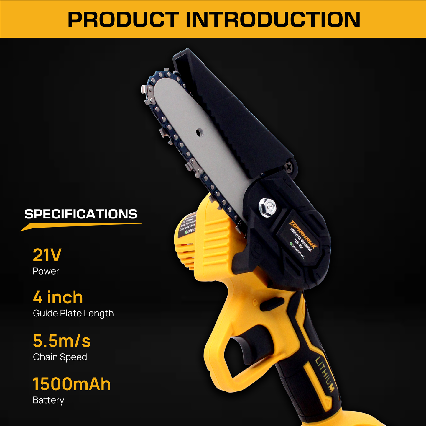 Cordless Chainsaw - 4 Inch. 21 Volt. 1.5Ah - TCS-401