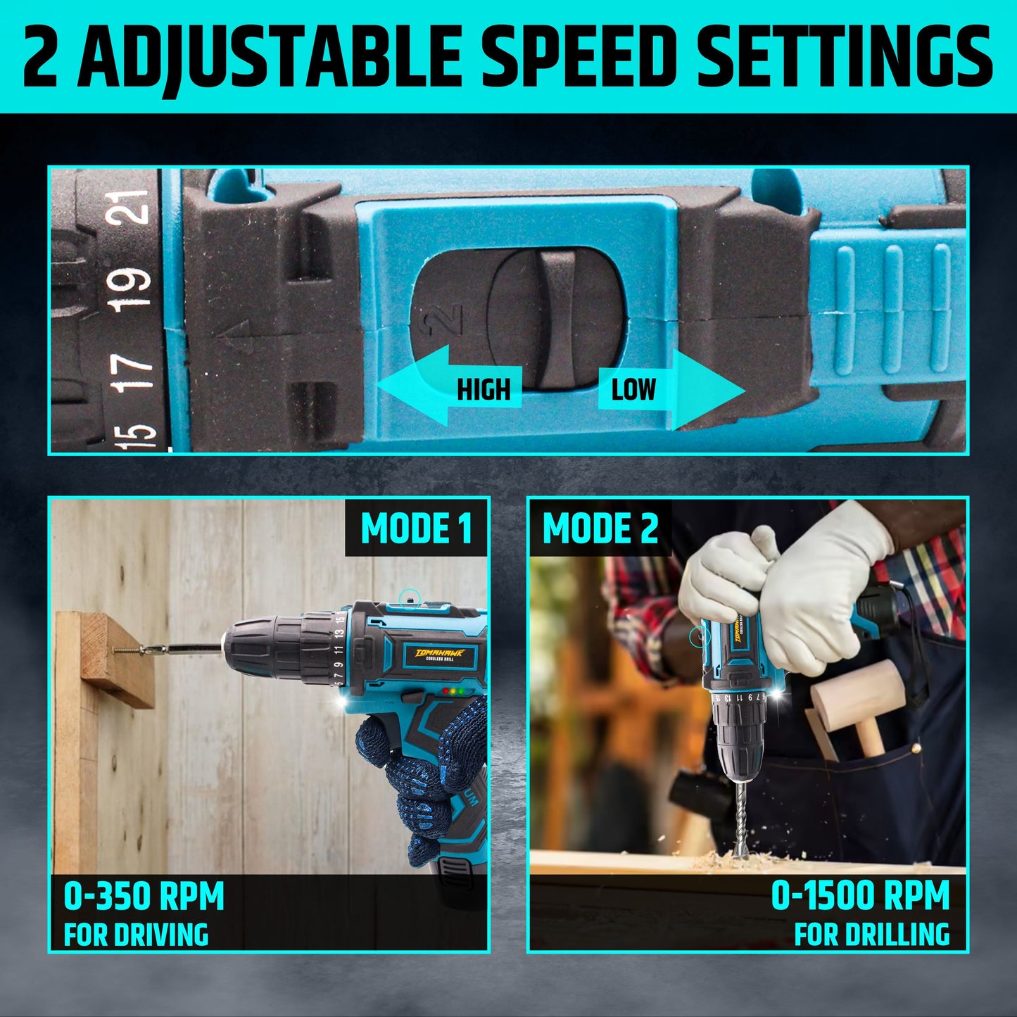 Cordless Drill/Screwdriver - 12V. 2-Speed. 1.5Ah Single Battery. 10mm Keyless Chuck - T9130