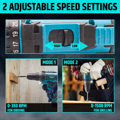 Cordless Drill/Screwdriver - 12V. 2-Speed. 1.5Ah Single Battery. 10mm Keyless Chuck - T9130