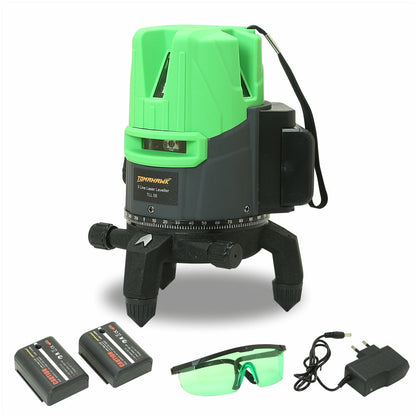3D Line Laser Cross - 5-Line Self Leveling. Horizontal and Vertical Green Laser - Plastic Professional