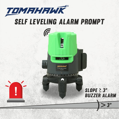 3D Line Laser Cross - 5-Line Self Leveling. Horizontal and Vertical Green Laser - Plastic Professional