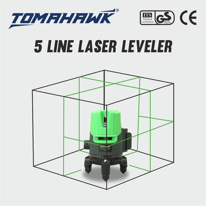 3D Line Laser Cross - 5-Line Self Leveling. Horizontal and Vertical Green Laser - Plastic Professional