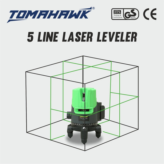3D Line Laser Cross - 5-Line Self Leveling. Horizontal and Vertical Green Laser - Plastic Professional