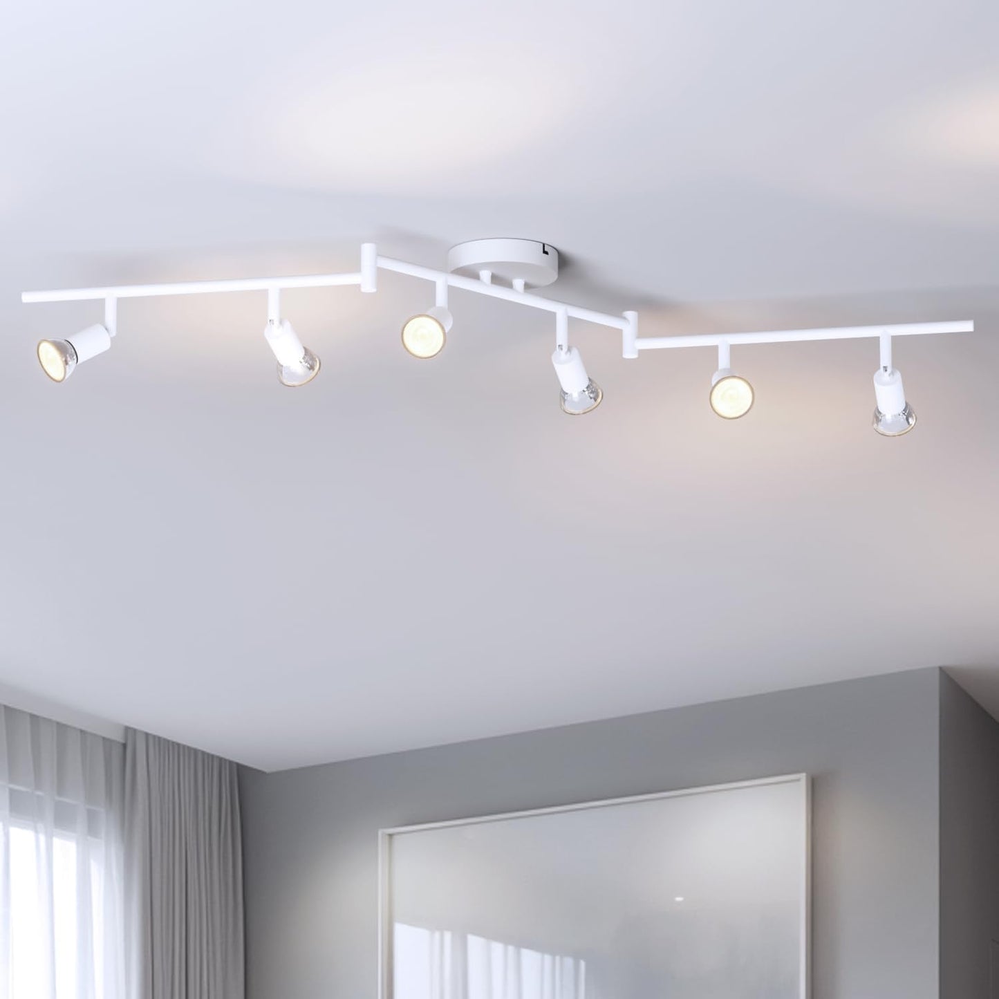 6 Way Rotatable Ceiling Spotlight – Modern GU10 Black Ceiling Light Fitting for Kitchen. Living Room. Bedroom. Dining (No Bulbs)