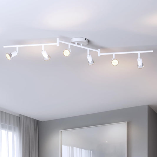 6 Way Rotatable Ceiling Spotlight – Modern GU10 Black Ceiling Light Fitting for Kitchen. Living Room. Bedroom. Dining (No Bulbs)