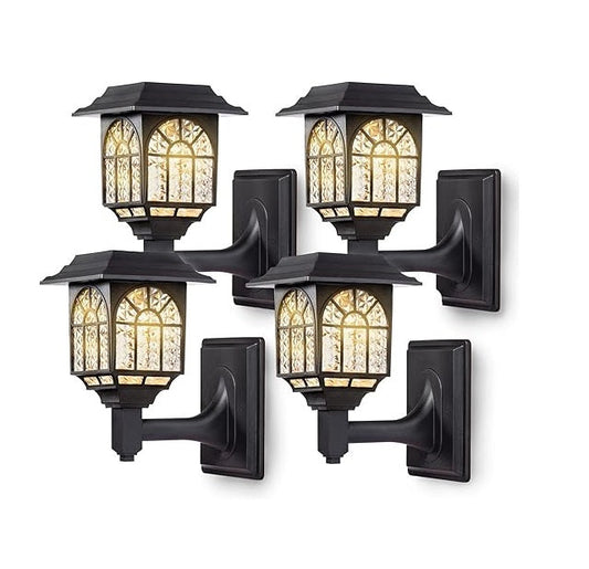 Solar Fence Lights. Outdoor LED Solar-Powered Wall Lights. Waterproof Garden Lights for Patio & Yard. Warm White (4 Pack)