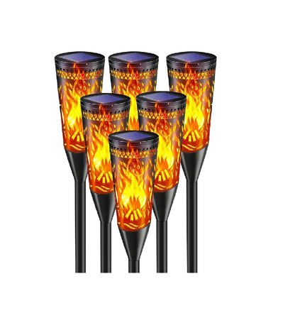 Solar Torch Lights – 6 Pack. Flickering Flame & Steady Modes. Waterproof Outdoor Garden Lights