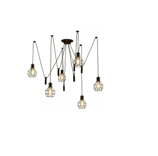 Vintage Industrial 6 Way Chandelier Ceiling Pendant Light Cage Spider Retro Lamp
