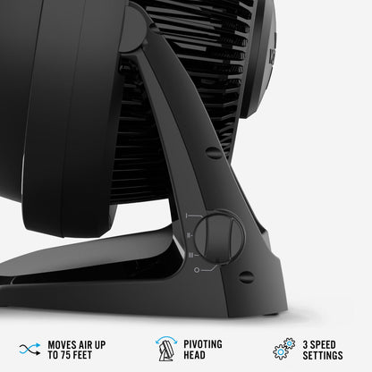 Vornado Whole Room Air Circulator – Powerful Vortex Action. 75-ft wind. Adjustable Tilt. Desk/Floor Fan. 3-Speed. black. 62-AN