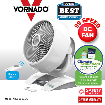 [CLIMATE VOUCHER $400] Vornado Energy Smart™ Air Circulator – Remote Control. Vortex Action. DC motor. Oscillation. Timer. 99-Speed. white. 6303DC