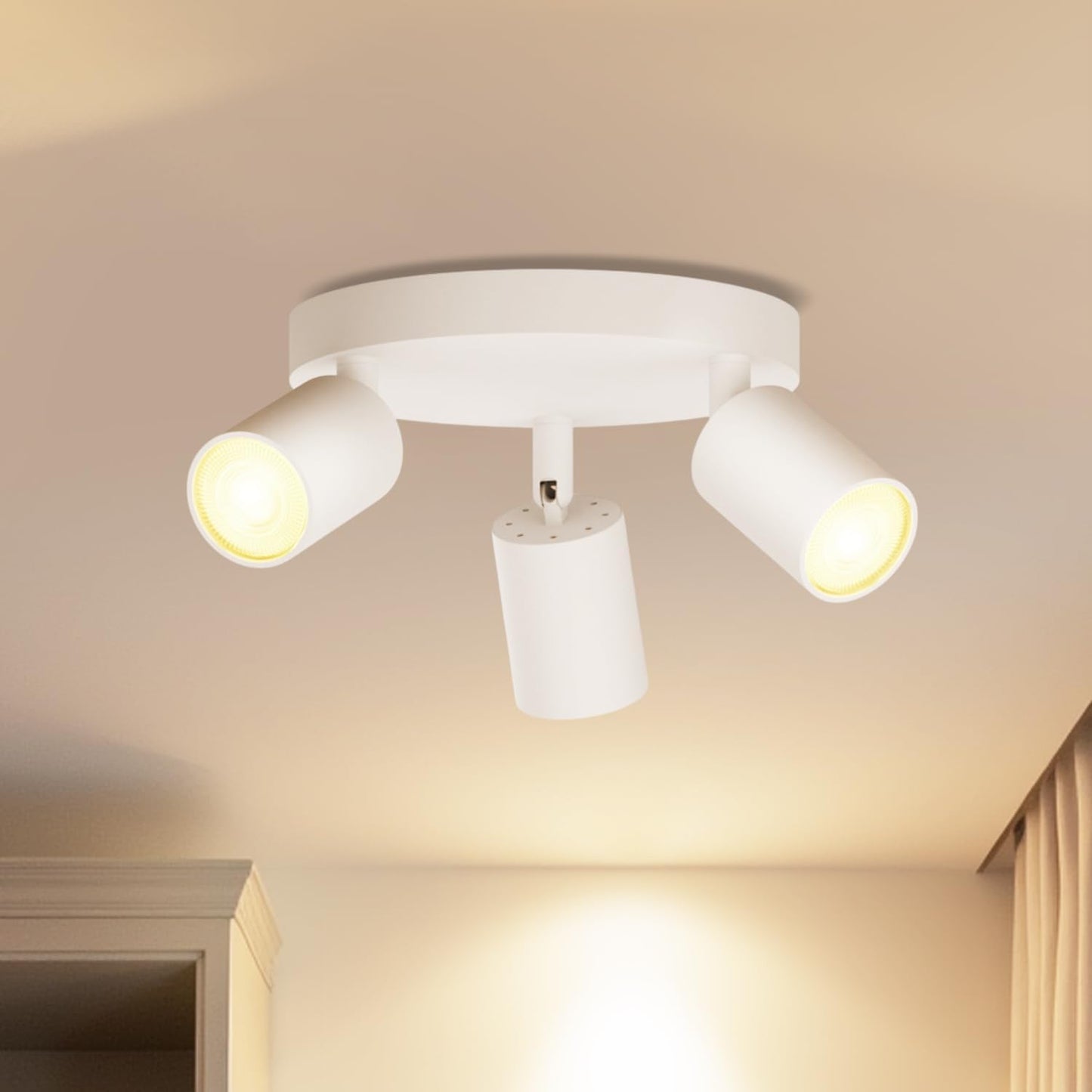 3 Way GU10 Ceiling Spotlight – Adjustable White Circular Light Fitting for Kitchen. Lounge. Bedroom & Dining Room (No Bulbs)