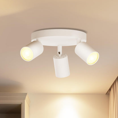 3 Way GU10 Ceiling Spotlight – Adjustable White Circular Light Fitting for Kitchen. Lounge. Bedroom & Dining Room (No Bulbs)