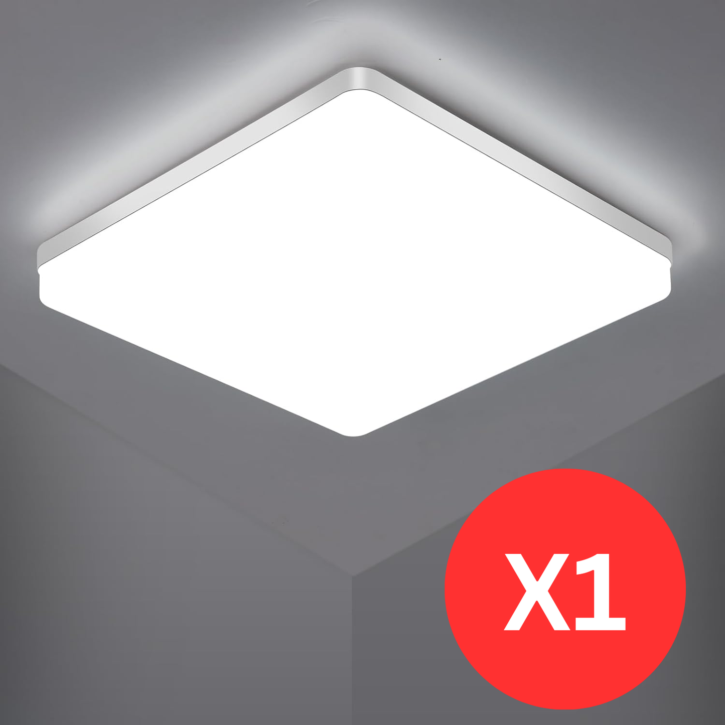 Square LED Ceiling Light. 4320lm. 6000K Daylight White. IP44 Waterproof. Energy-Saving Light for Bathroom. Kitchen. Bedroom. Office