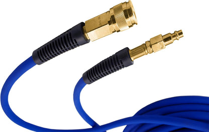 1/4 x 50' PVC/Rubber Hybrid Air Hose with Brass Fitting & Quick Connect Coupler - Durable & Flexible Performance!