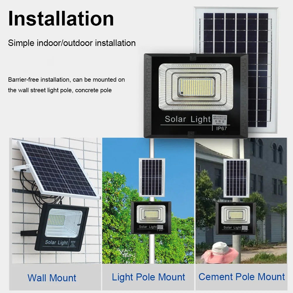 Solar LED Flood Light 100W Spotlight IP65 Waterproof with Remote Control & Adjustable for Outdoor