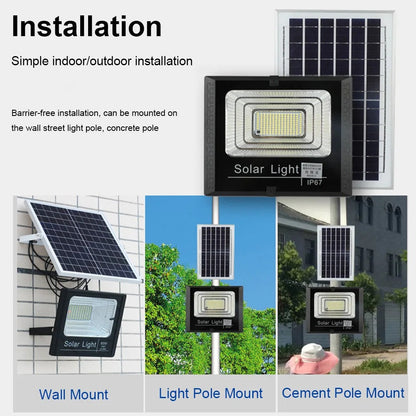 Solar LED Flood Light 100W Spotlight IP65 Waterproof with Remote Control & Adjustable for Outdoor