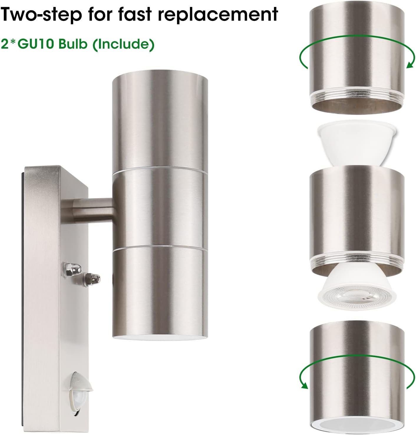 Stainless Steel Up Down Motion Sensor Wall Lights