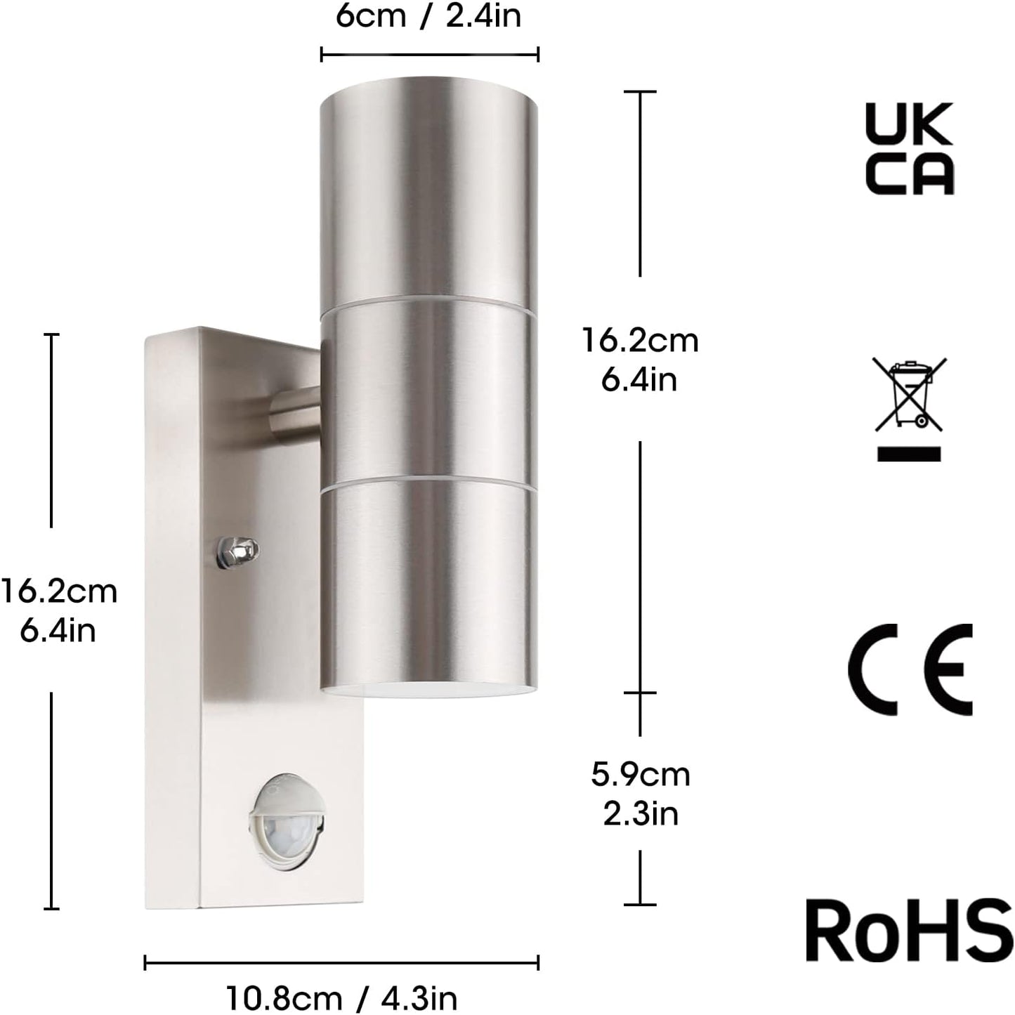 Stainless Steel Up Down Motion Sensor Wall Lights