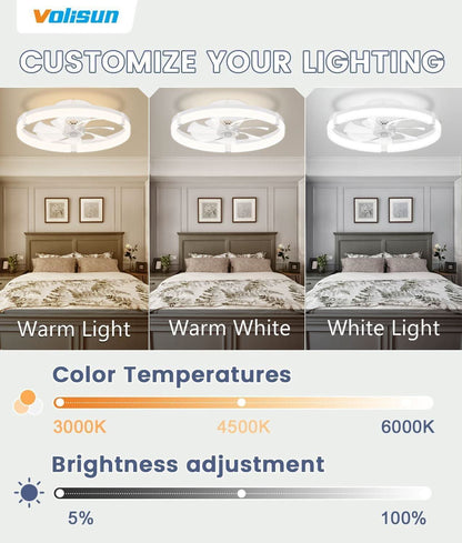 Flush Mount Ceiling Fan With Dimmable LED Lights White