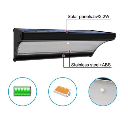 Applique murale solaire Noire en acier Inoxydable 48 LED