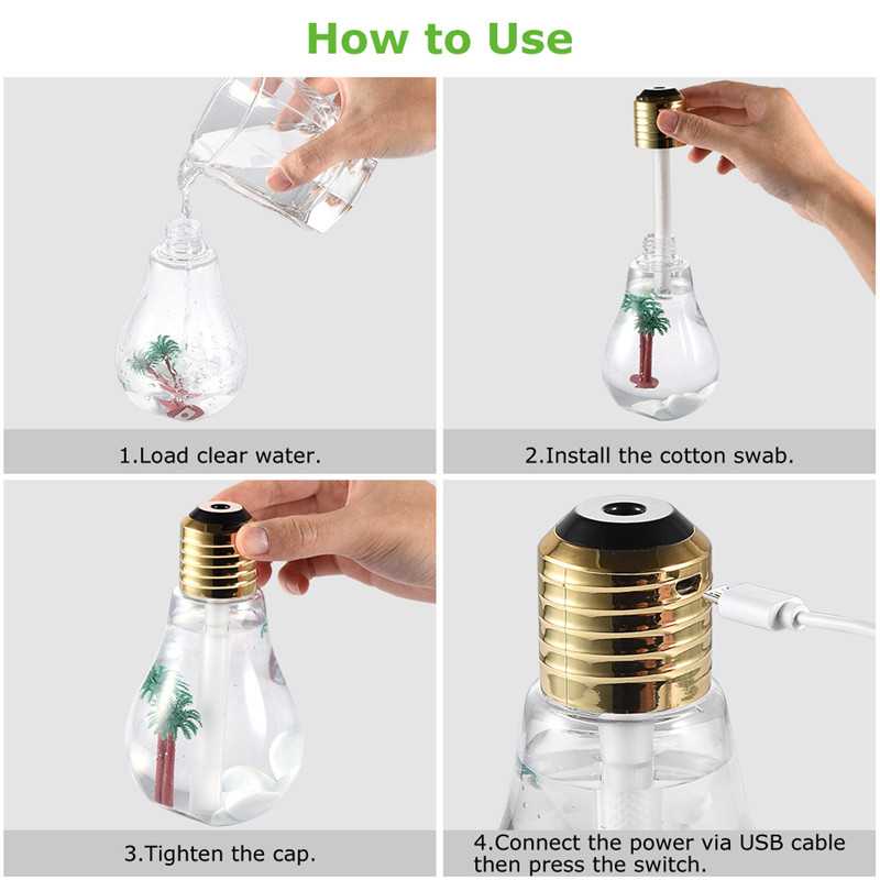 USB Mini Bulb Humidifiers with Colorful Lights