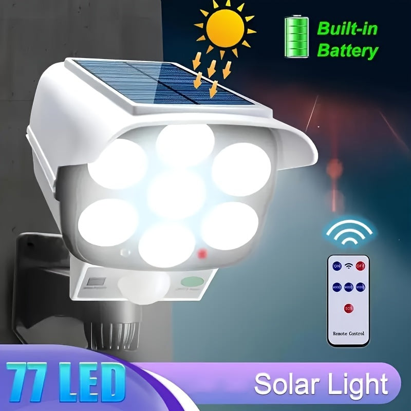 Remote Control Motion Sensor Solar Security Camera Light. 800 Lumens. 77 LEDs