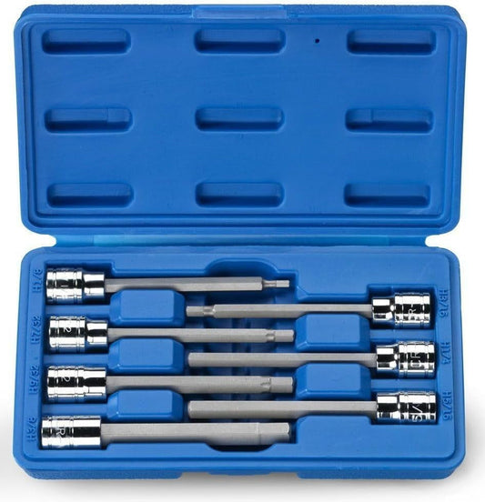 10072A 7-Piece Extra Long Allen Hex Bit Socket Set | 3/8-Inch Drive. SAE. Durable S2 & Cr-V Steel. 1/8-Inch to 3/8-Inch