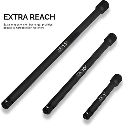00256A 5-Piece Impact Extension Bar and Adapter Set - 1/2-Inch Drive with 5. 10. 15-Inch Extensions. Universal Joint. and Reducer
