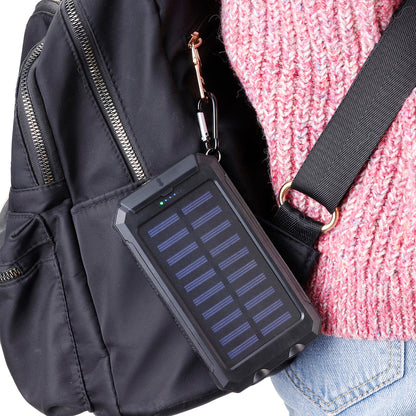 20000mAh Solar Charging Power Bank SOS Mode Portable Cell Phone Solar Charger with Dual USB Charging Ports LED Flashlight Carabiner/Compass