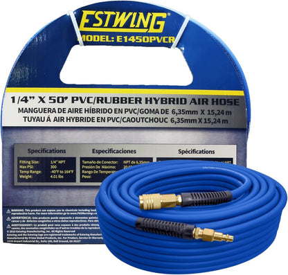 1/4 x 50' PVC/Rubber Hybrid Air Hose with Brass Fitting & Quick Connect Coupler - Durable & Flexible Performance!