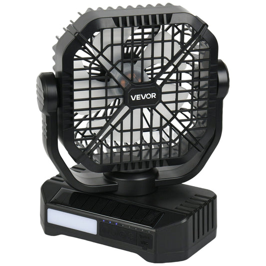 10400mAh Solar Fan Camping Fan with Solar Panel LED Lantern 7W 8 Inch