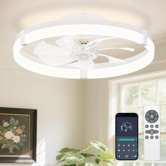 Flush Mount Ceiling Fan With Dimmable LED Lights White